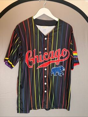 Chicago Cubs 2023 Pride Rainbow Pinstripe Baseball Jersey - Black